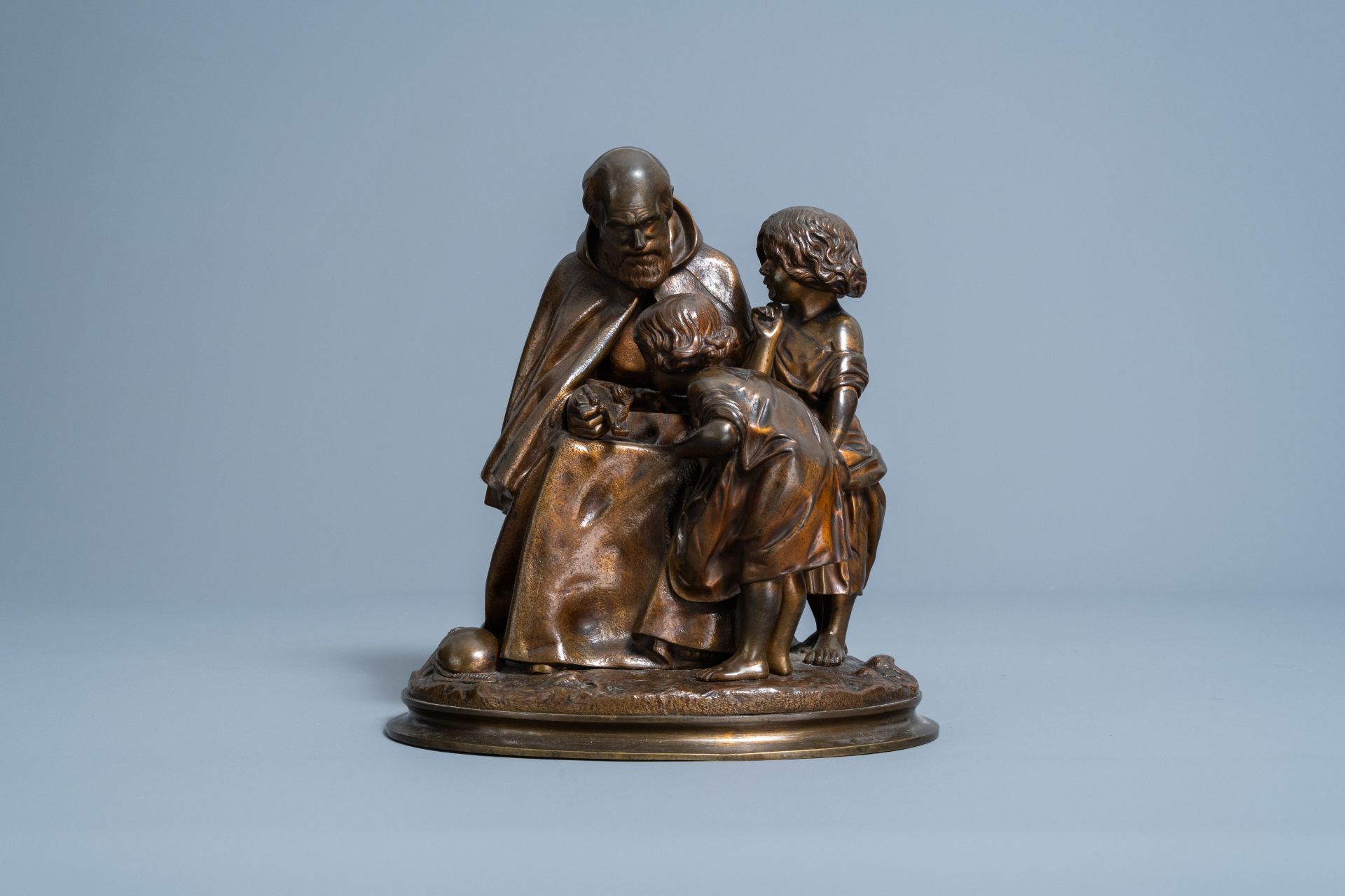 Franois-Michel Pascal (1810-1882): A monk shows two children the body of Christ, brown patinated br - Image 2 of 8