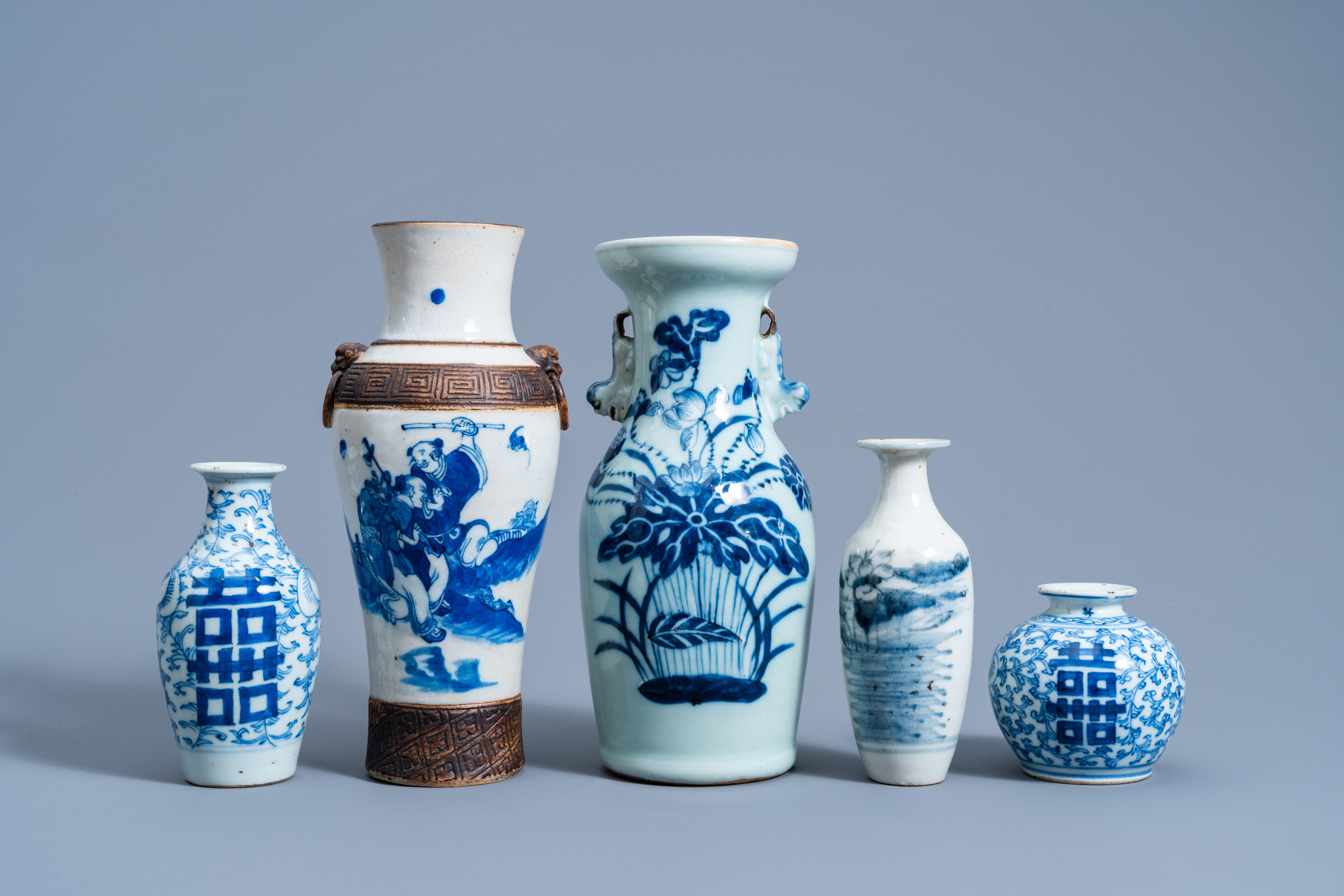 Ten various Chinese blue en white vases, 19th/20th C. - Image 8 of 13