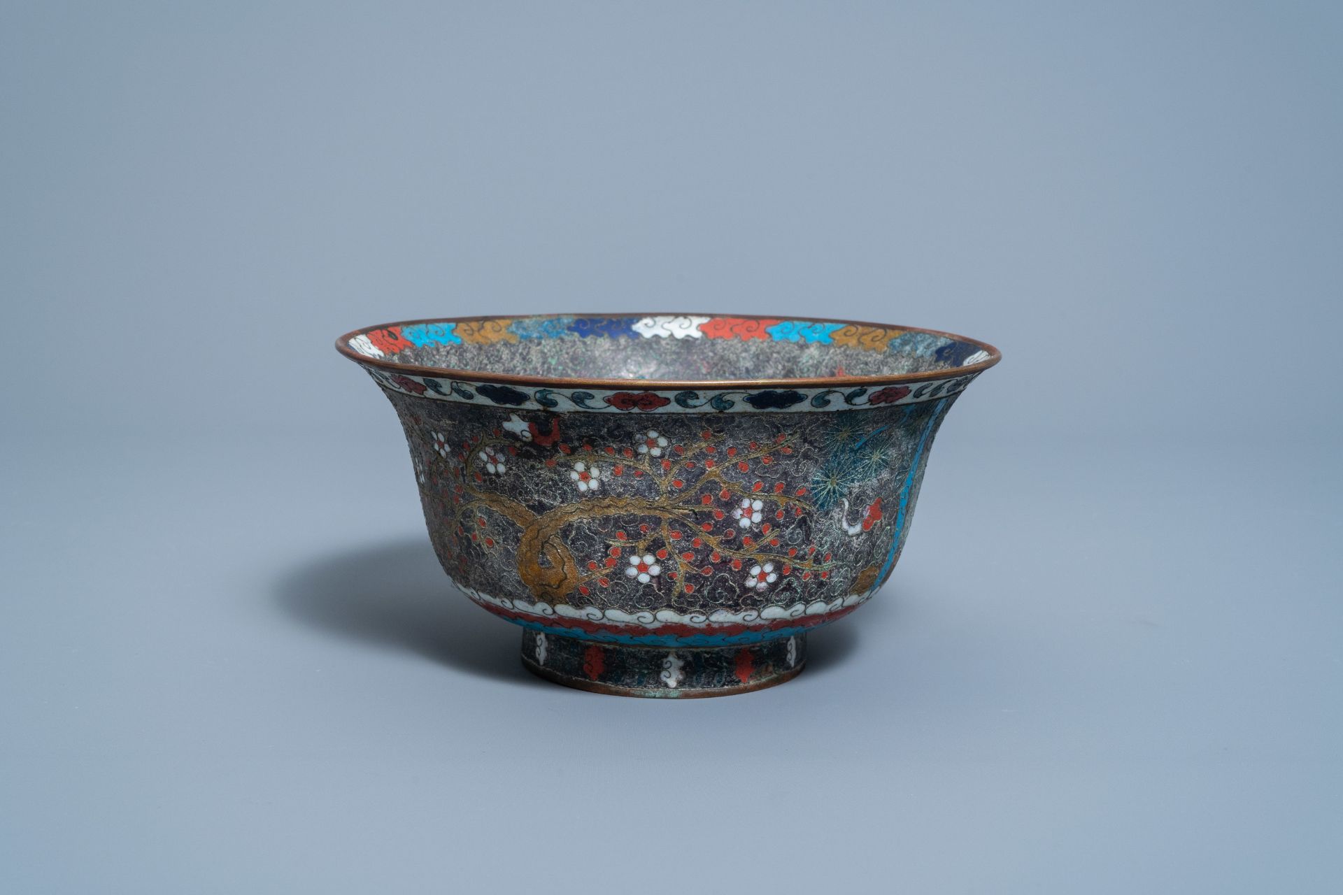 A Chinese cloisonnŽ 'Three friends of winter' bowl, Ming