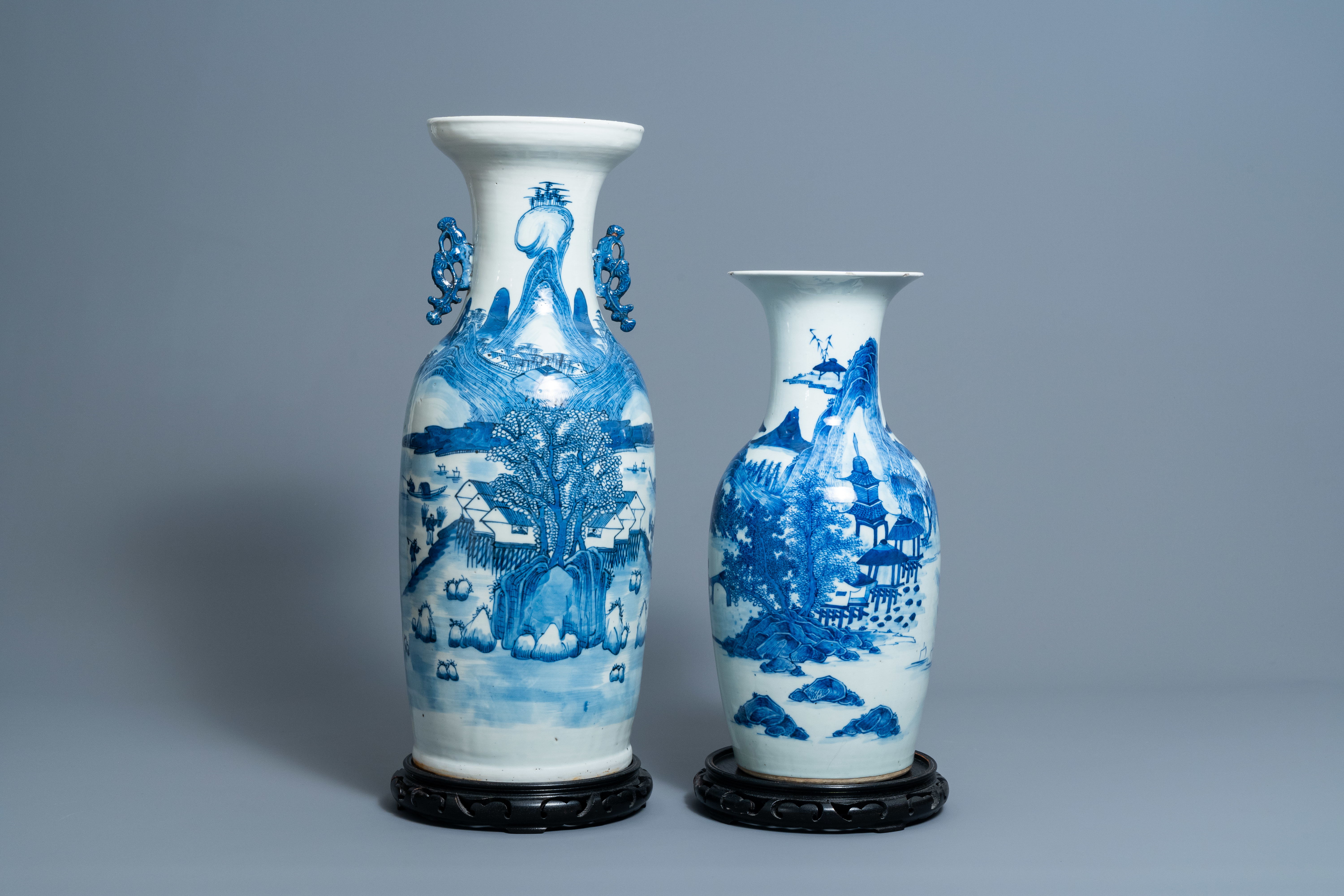 Two Chinese blue and white 'landscape' vases, 19th/20th C.