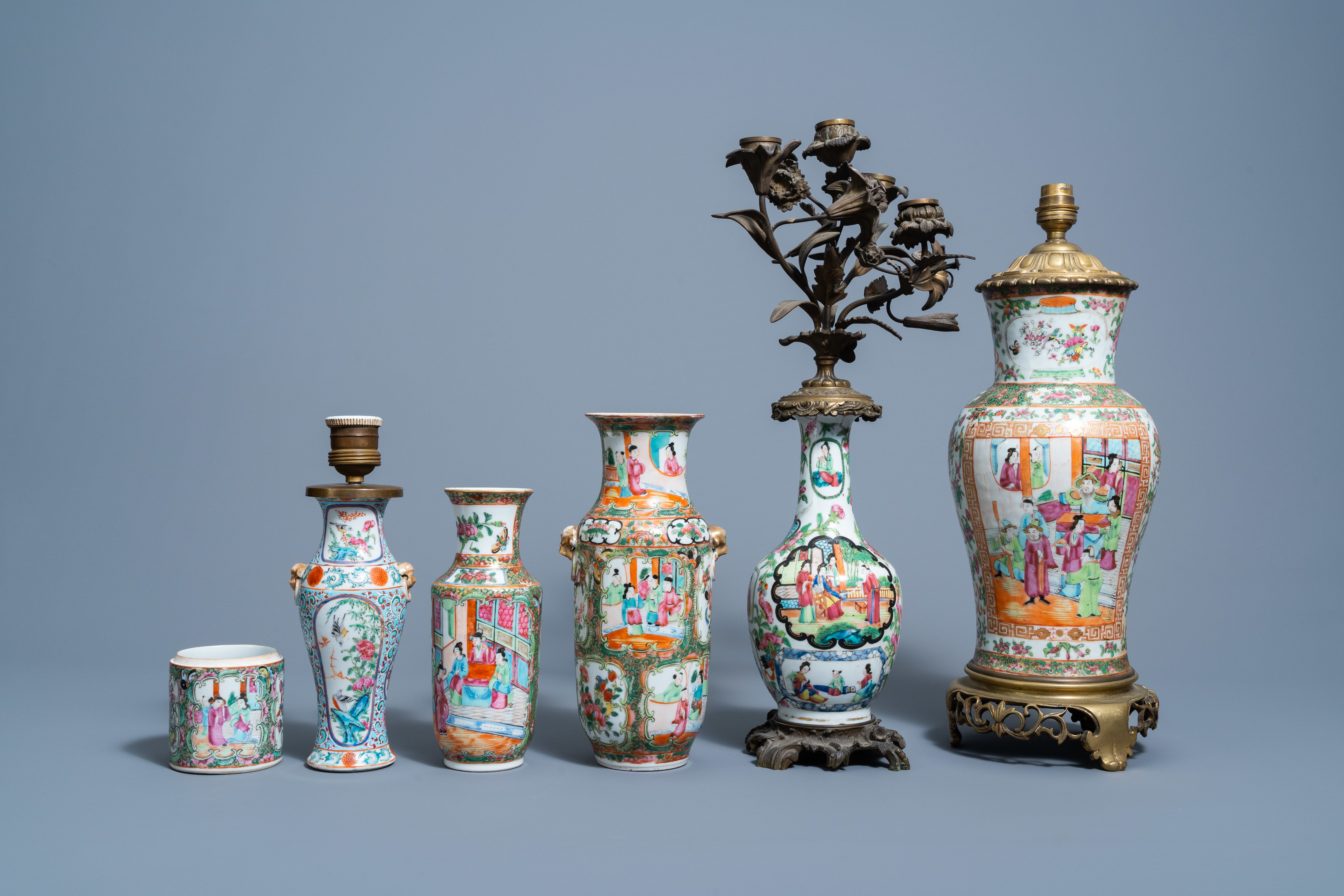 A varied collection of Chinese Canton famille rose porcelain, 19th C. - Image 2 of 7