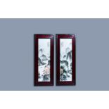 A pair of Chinese framed qianjiang cai 'landscape' plaques, 20th C.