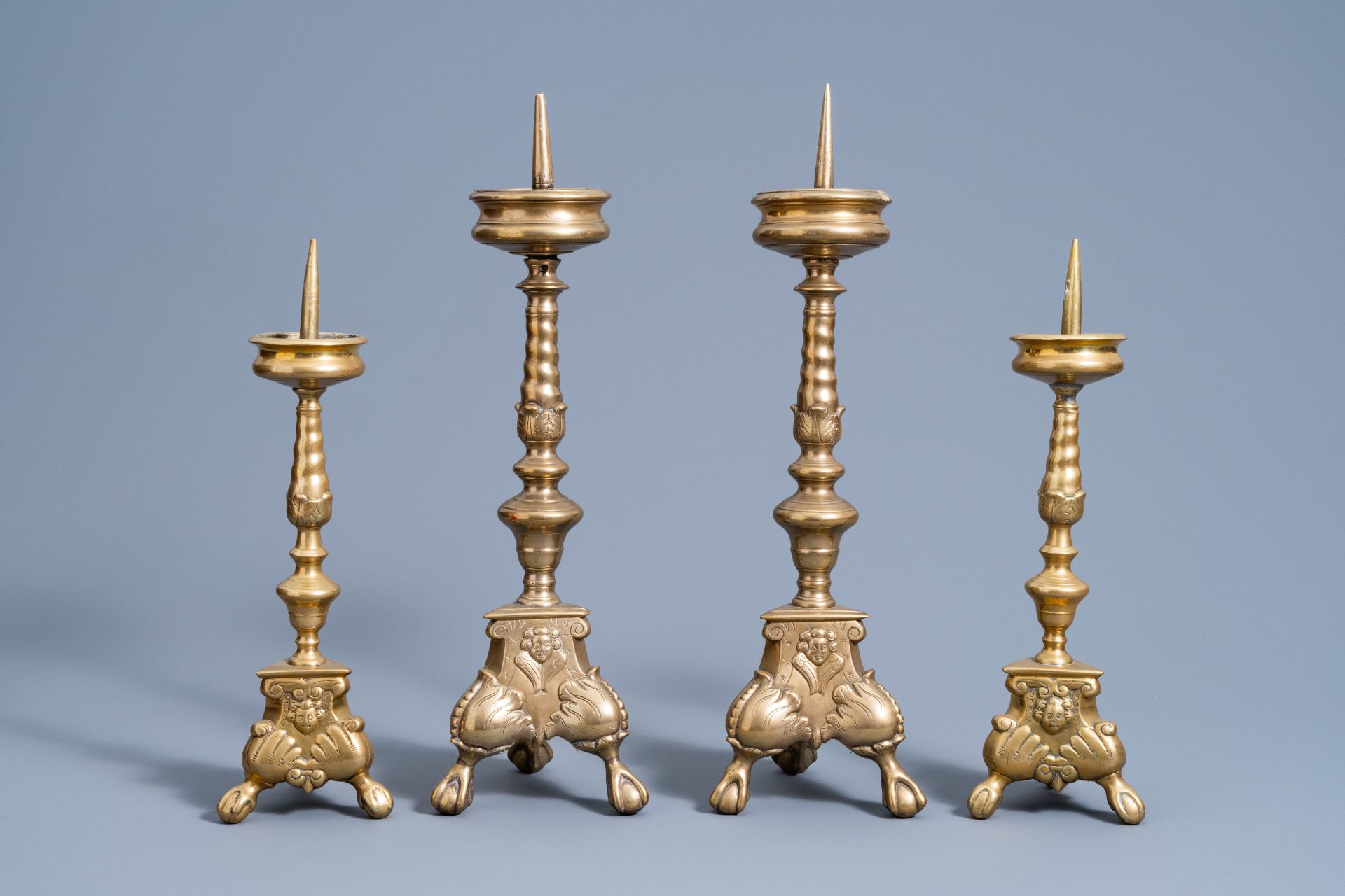 Two pairs of bronze pricket candlesticks, Flanders or The Netherlands, 17th C. - Image 2 of 7