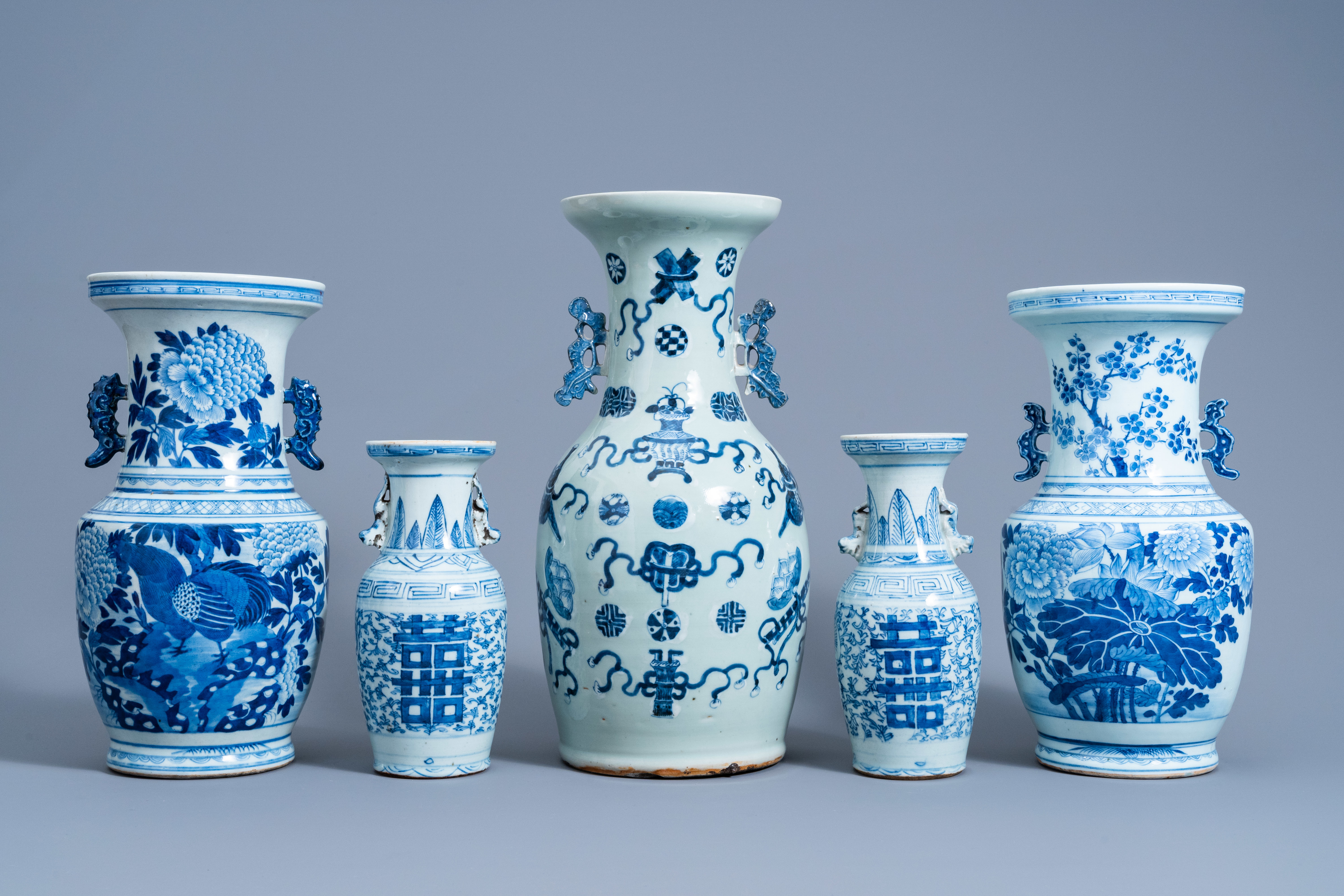 Ten various Chinese blue en white vases, 19th/20th C. - Image 2 of 13