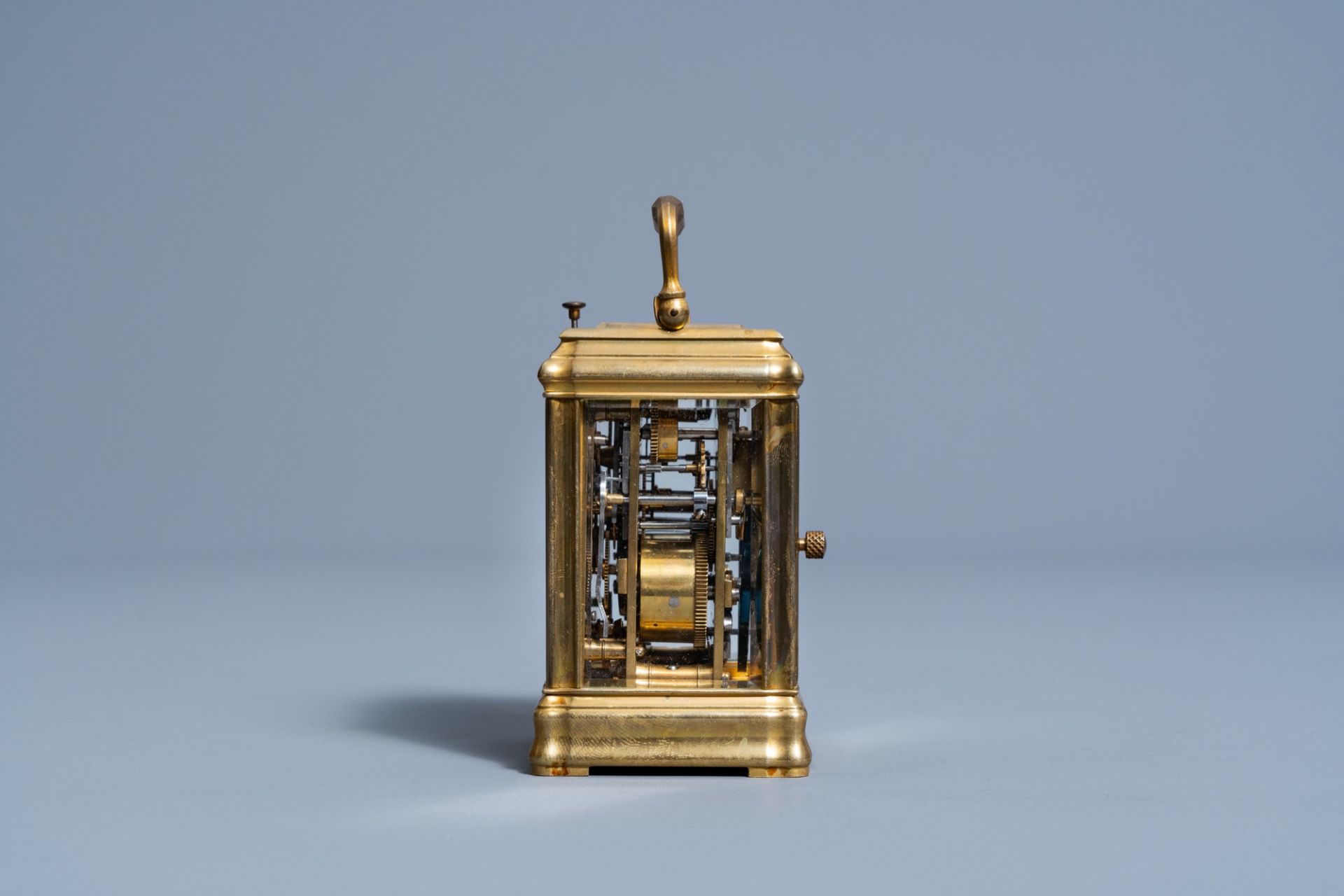 A French-Russian gilt brass Pavel Bure (Paul BuhrŽ) carriage clock, 'Margaine Paris' mark, ca. 1900 - Image 7 of 13