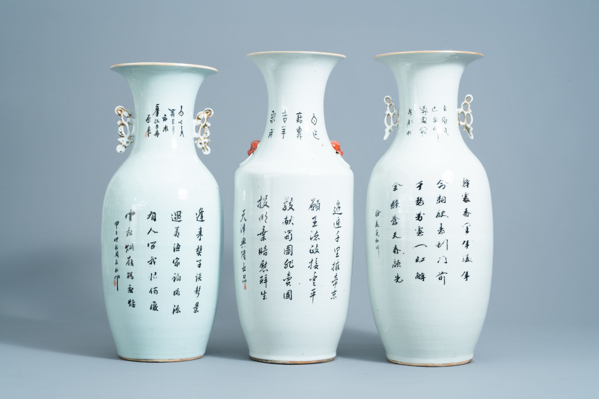 Three various Chinese famille rose vases, 19th/20th C. - Image 3 of 6