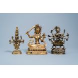 Three Sino-Tibetan bronze figures of deities, 19th/20th C.