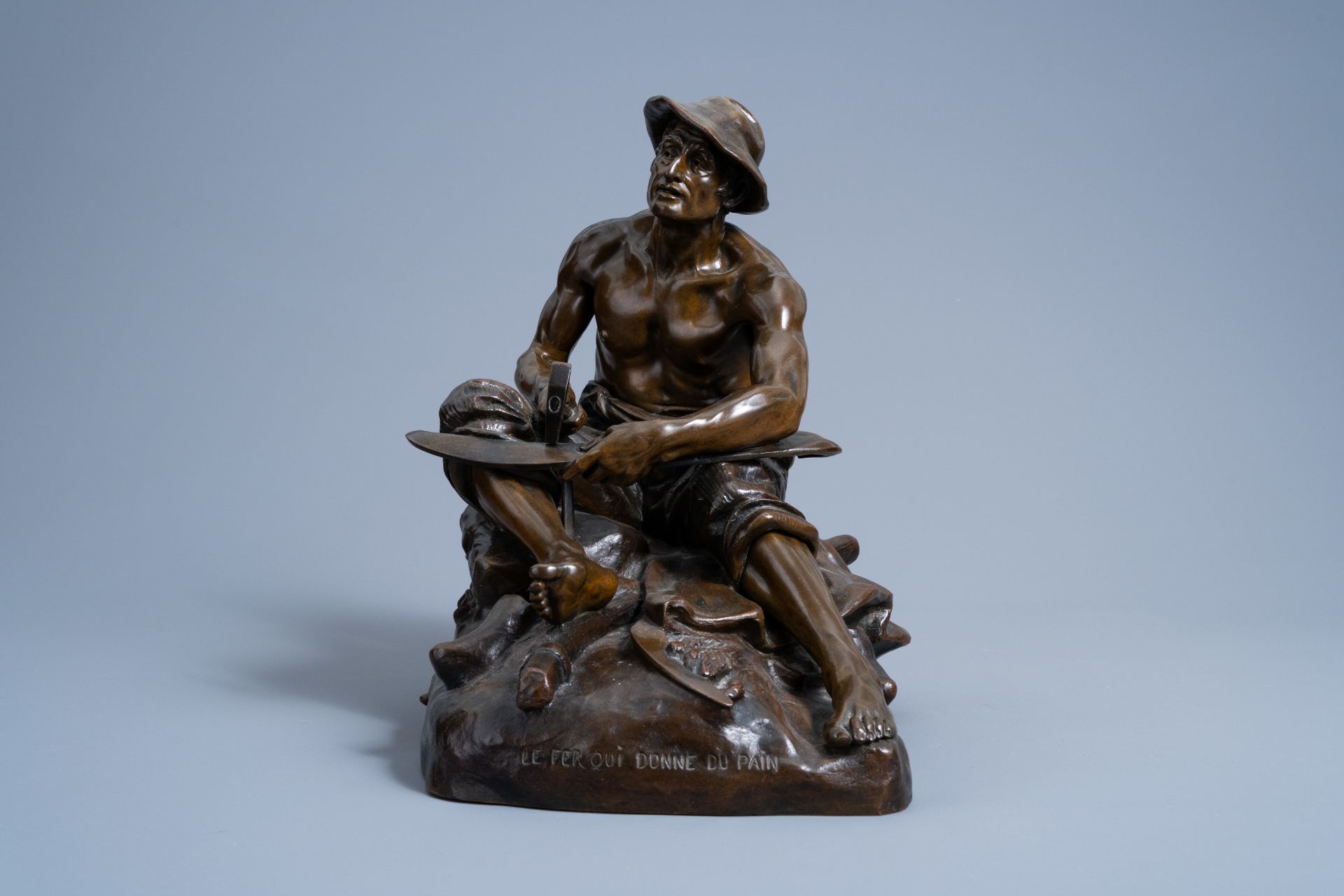 Jean Jules Antoine Lecomte du NouØ (1842-1923): 'Le fer qui donne du pain', brown patinated bronze - Image 3 of 11