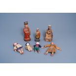 Seven various Chinese wooden sculptures and dolls, 19th/20th C.