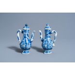 A pair of Chinese blue and white wine jugs with floral design, Kangxi