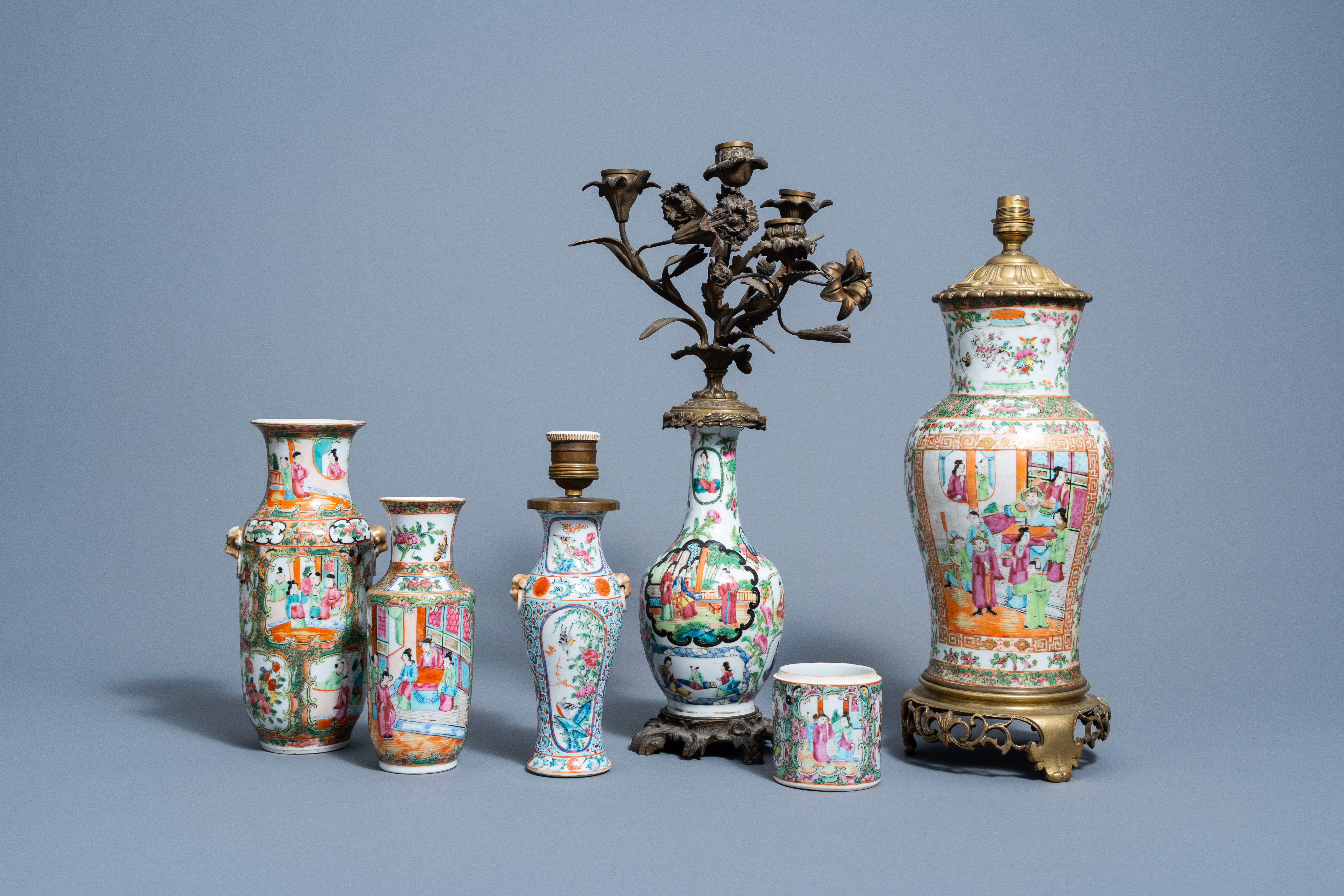 A varied collection of Chinese Canton famille rose porcelain, 19th C.