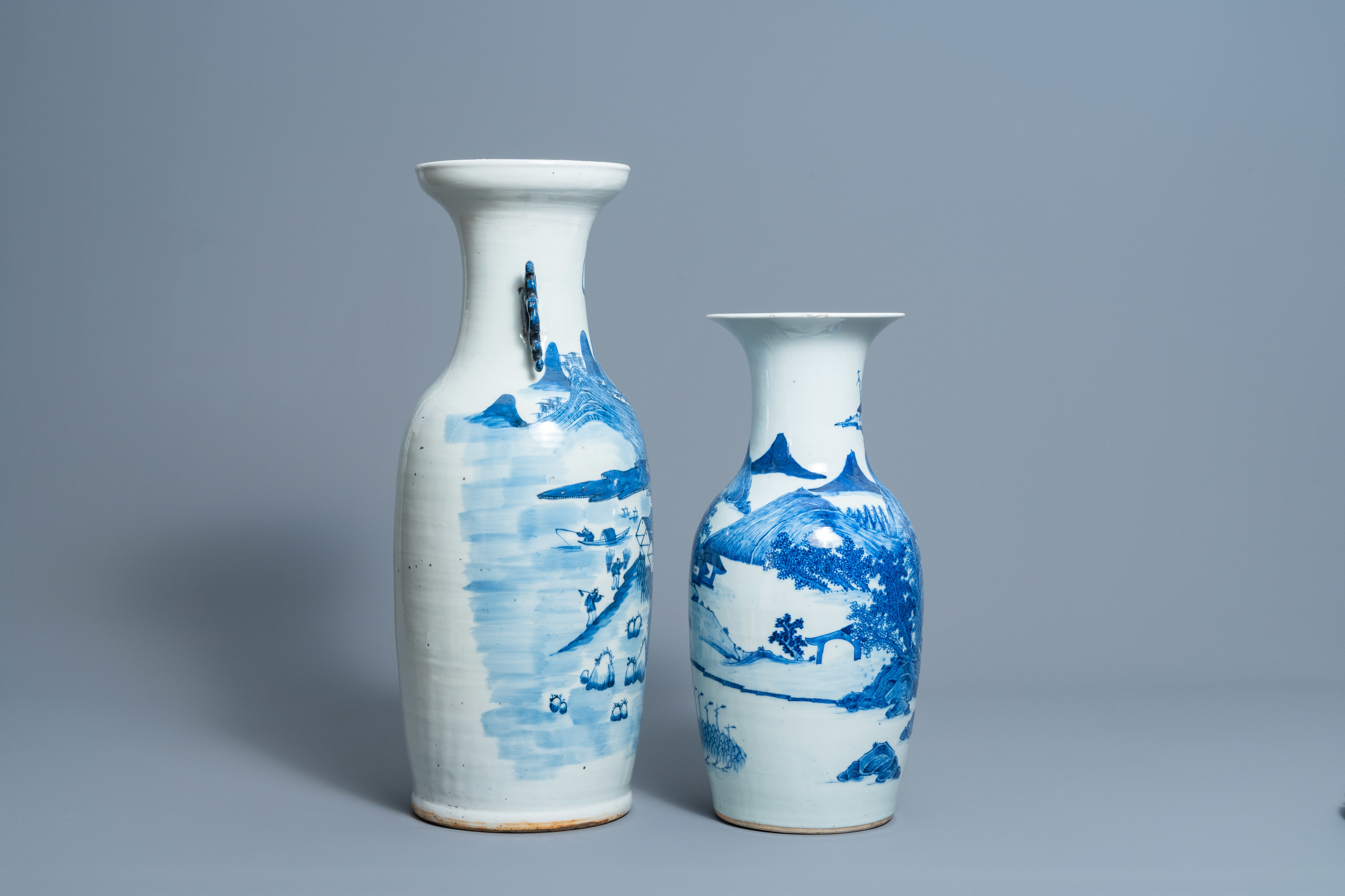 Two Chinese blue and white 'landscape' vases, 19th/20th C. - Image 5 of 9