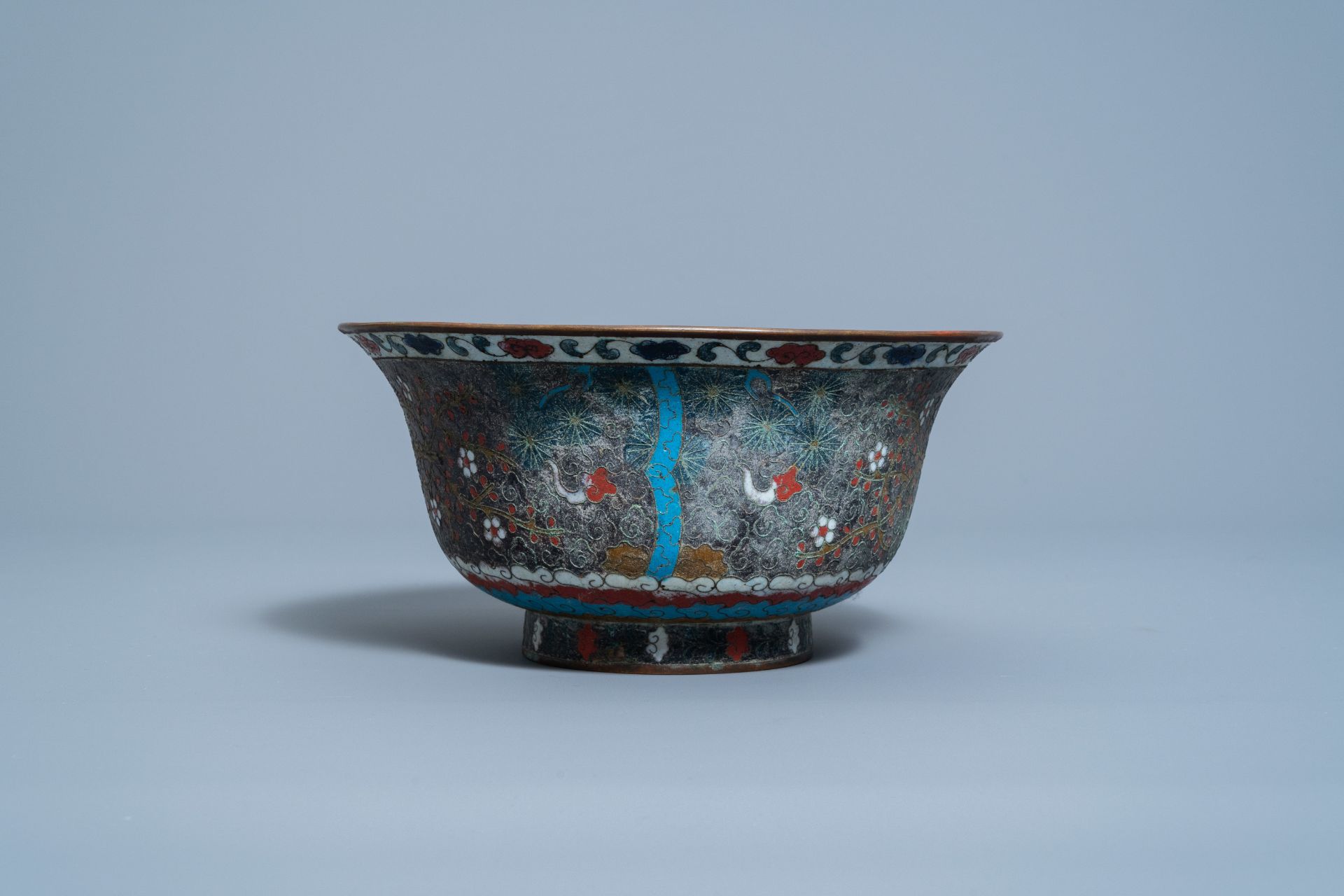 A Chinese cloisonnŽ 'Three friends of winter' bowl, Ming - Image 5 of 8