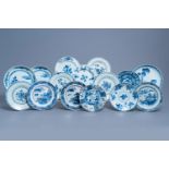 A varied collection of Chinese blue and white plates and dishes, Kangxi/Qianlong