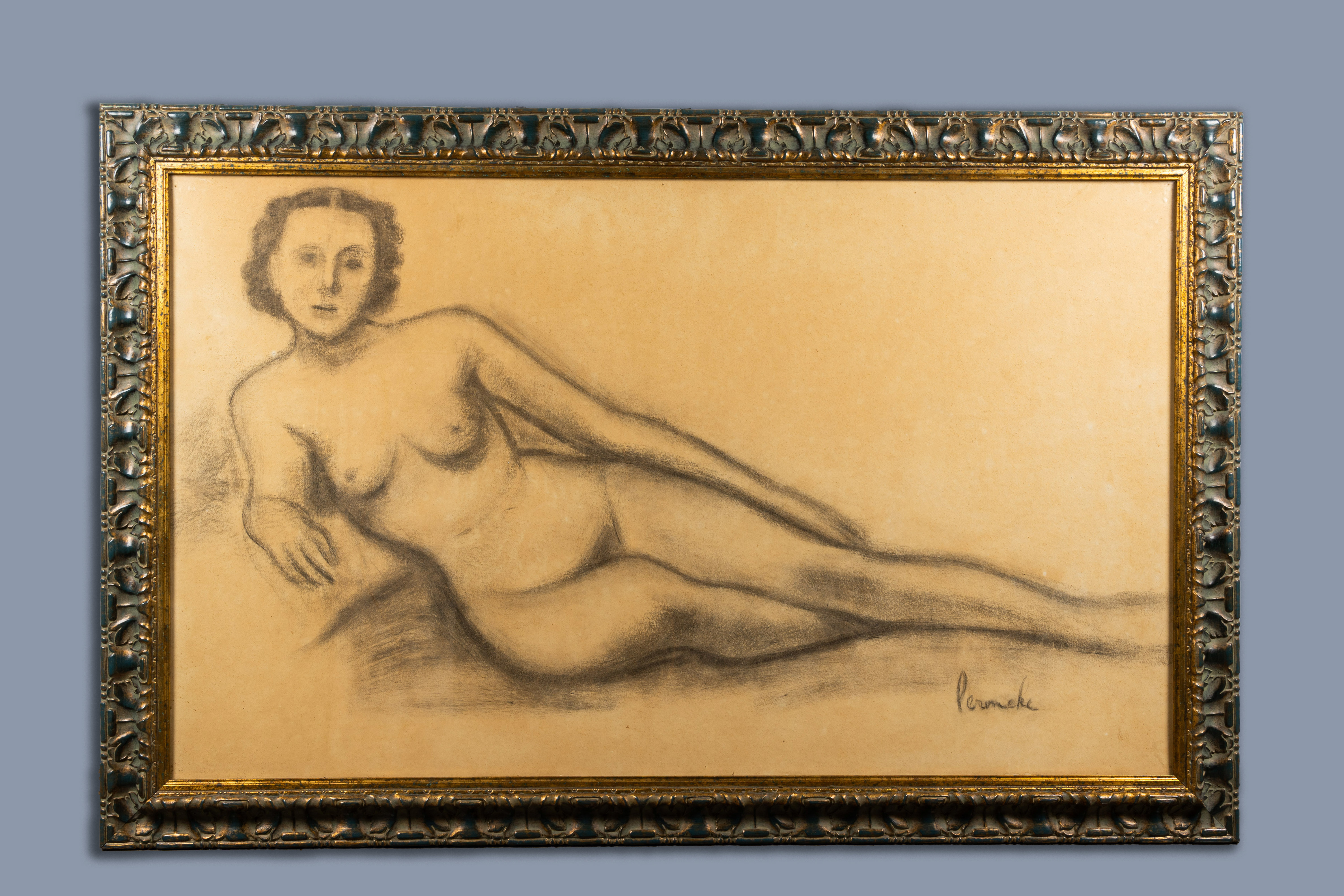 Constant Permeke (1886-1952): Reclining nude, charcoal on paper - Image 3 of 10