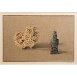 Michel Buylen (1953): Desert rose and a sculpture, mixed media on paper