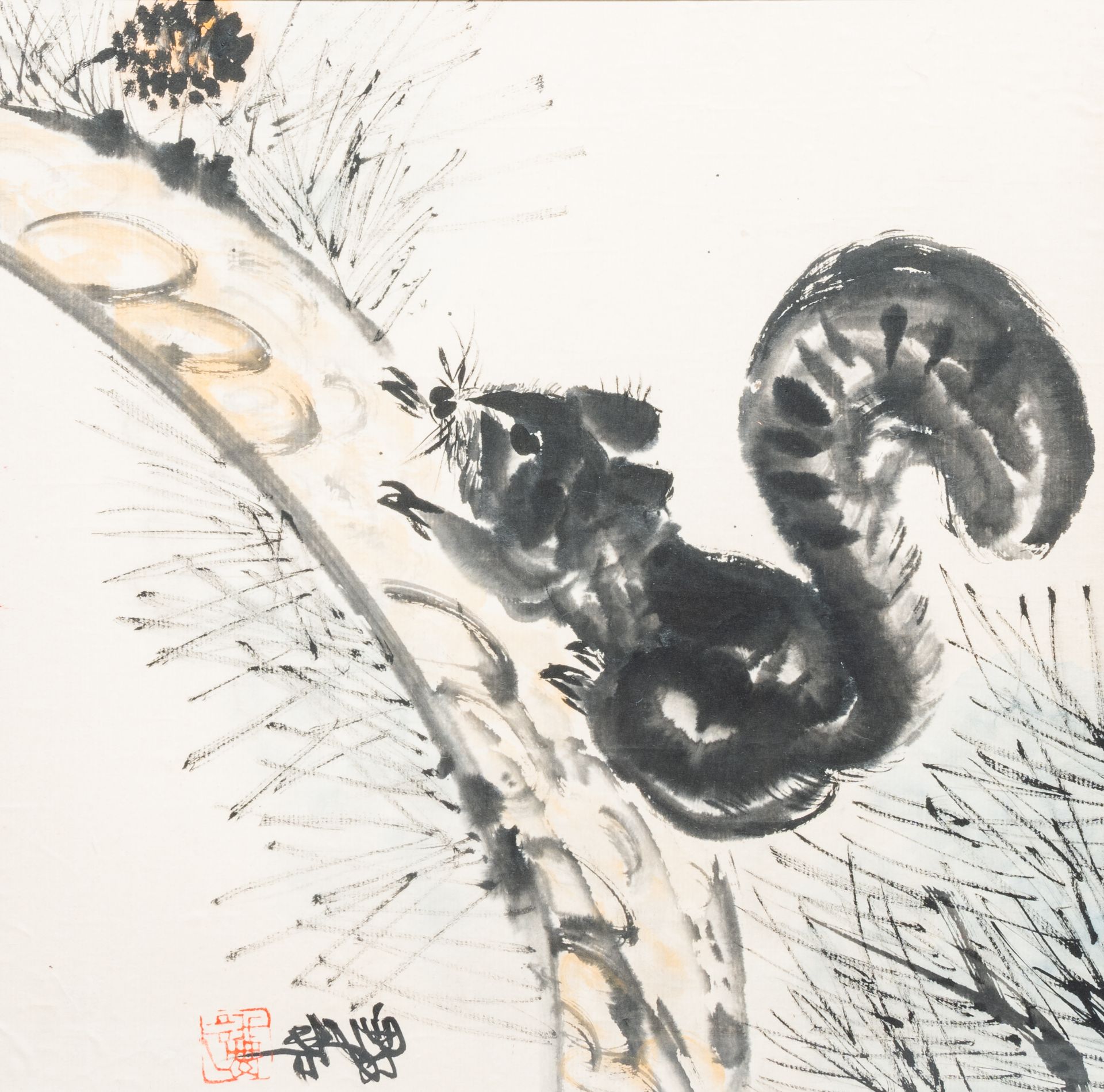 Chinese school: Two works depicting a squirrel and mice, watercolour on paper, 20th C. - Image 4 of 6