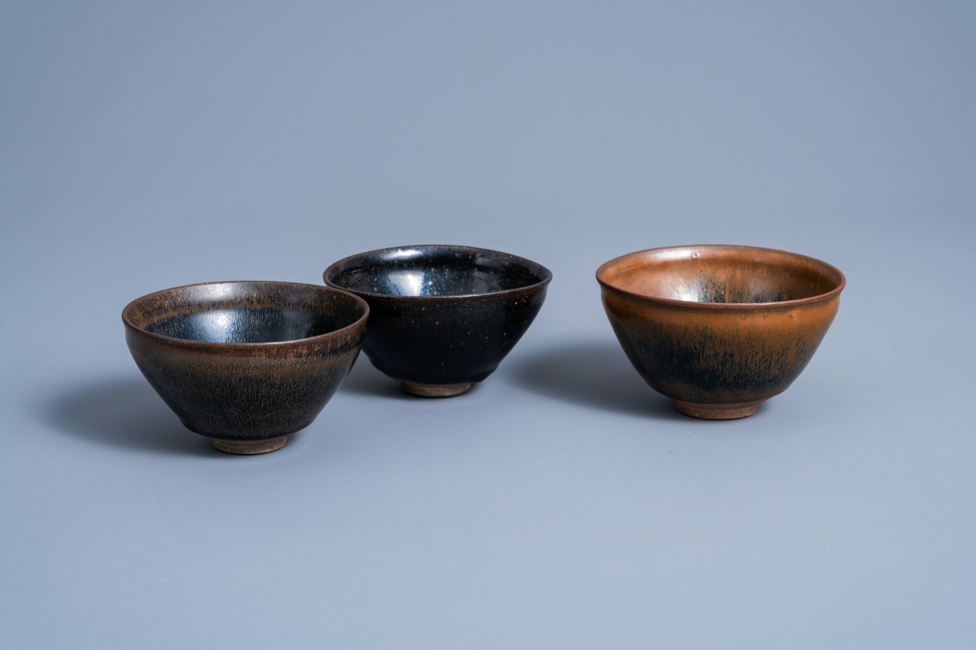 Three Chinese Jian 'hare's fur' tea bowls, Song or later