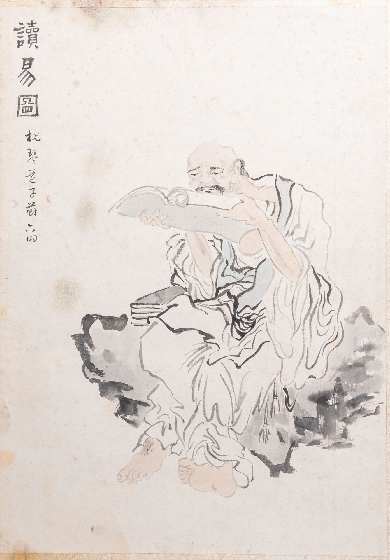 Chinese school, probably Su Liupeng (1791-1862): A scholar on a rock, ink and colours on paper