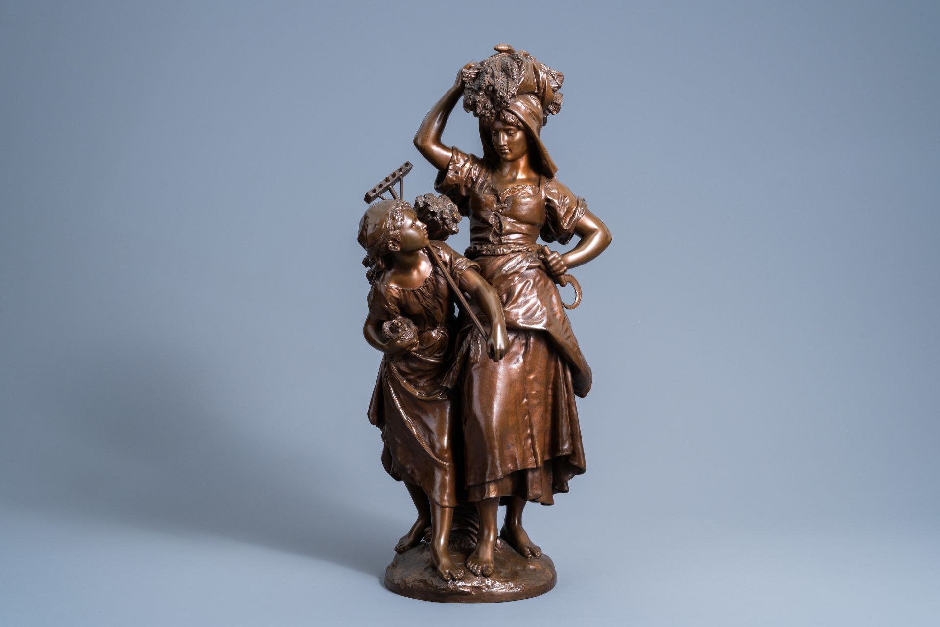 Mathurin Moreau (1822-1912): 'Le retour de la moisson', brown patinated bronze - Image 3 of 9