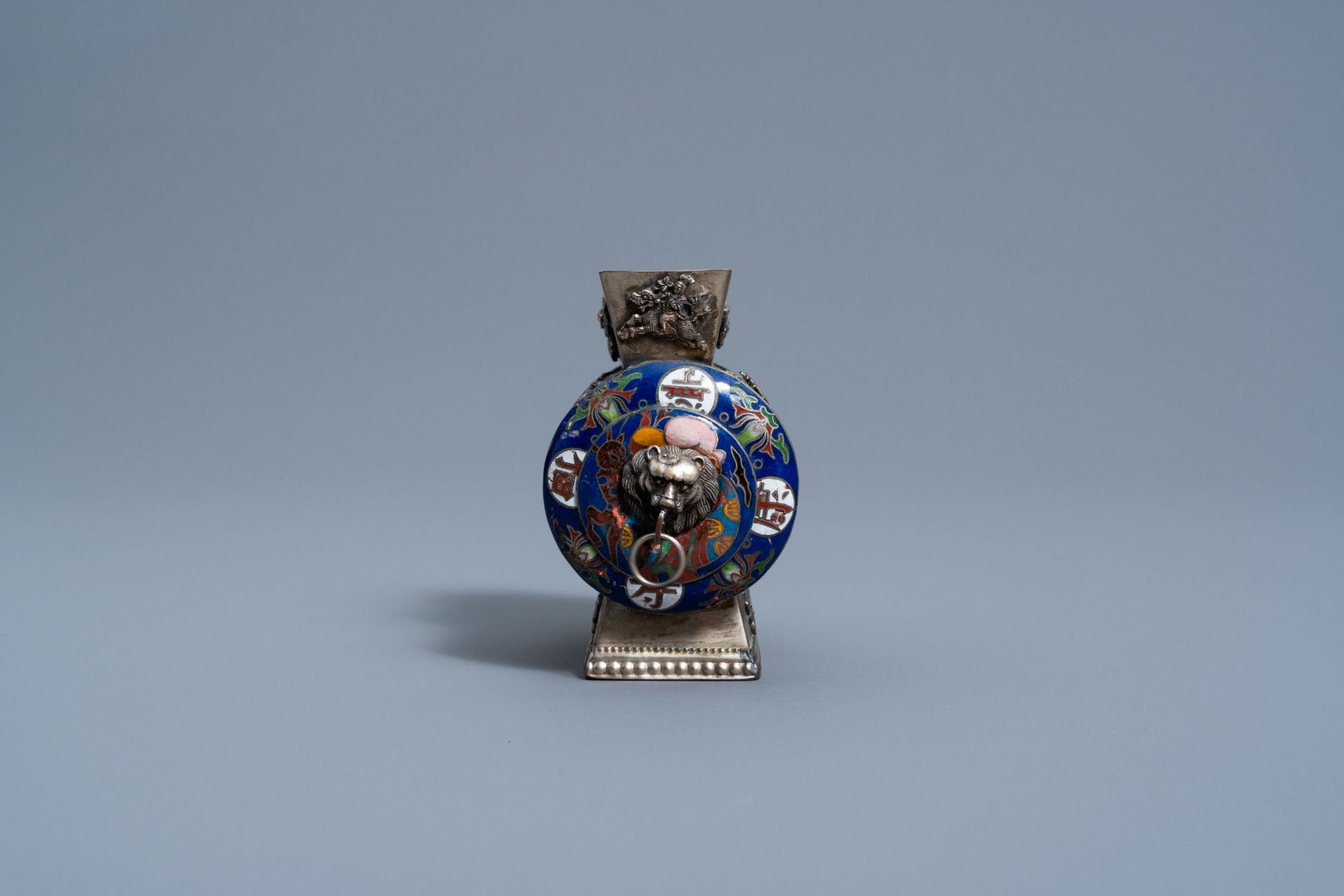 A Chinese partly enamelled silvered censer, 20th C. - Image 7 of 11