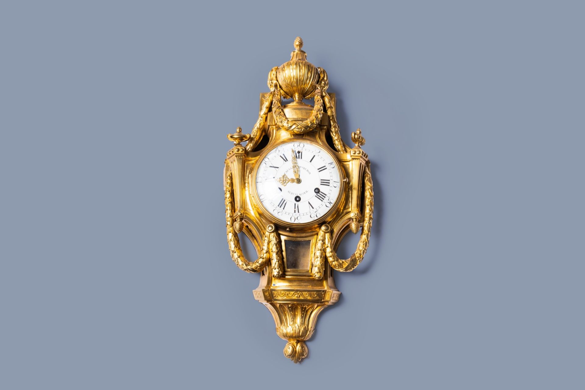 A French Louis XVI gilt bronze cartel clock, EdmŽ-Jean Causard, second half of the 18th C.