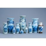 Ten various Chinese blue en white vases, 19th/20th C.