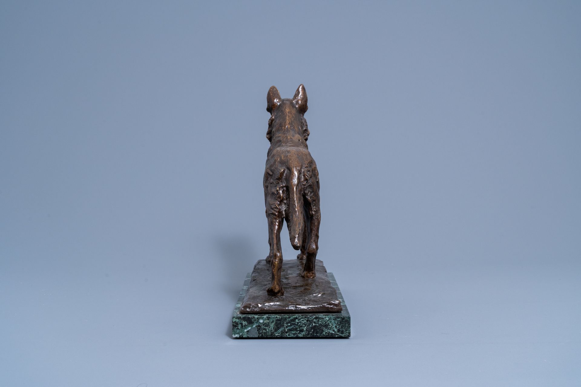 Paul ƒdouard Dreux (1855-1947): A sheepdog, brown patinated bronze on a vert de mer marble base - Image 4 of 9