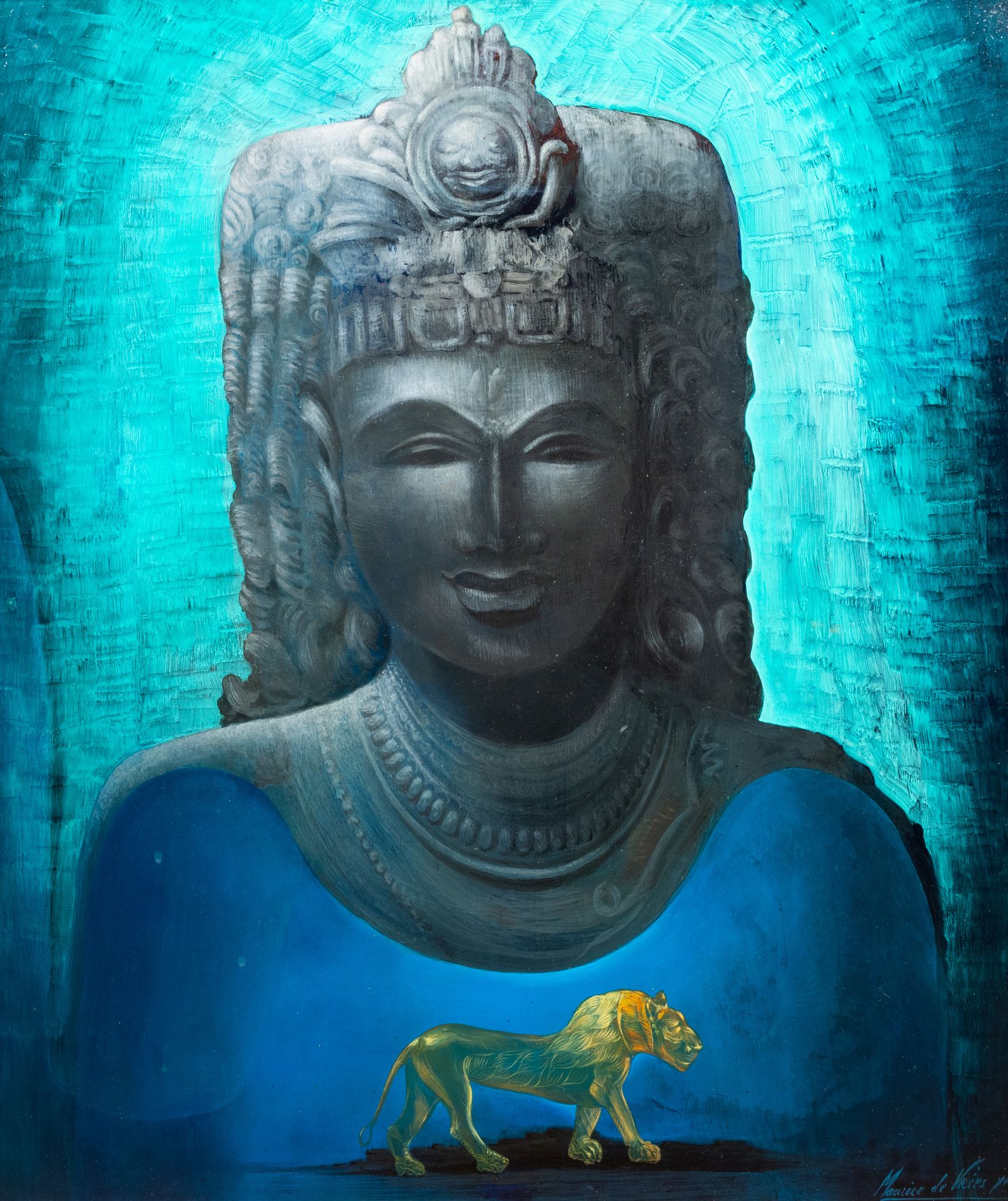 Maurice de Vries (1910-1994): Shiva Jnana Dakshinamurti, oil on board, dated (19)71
