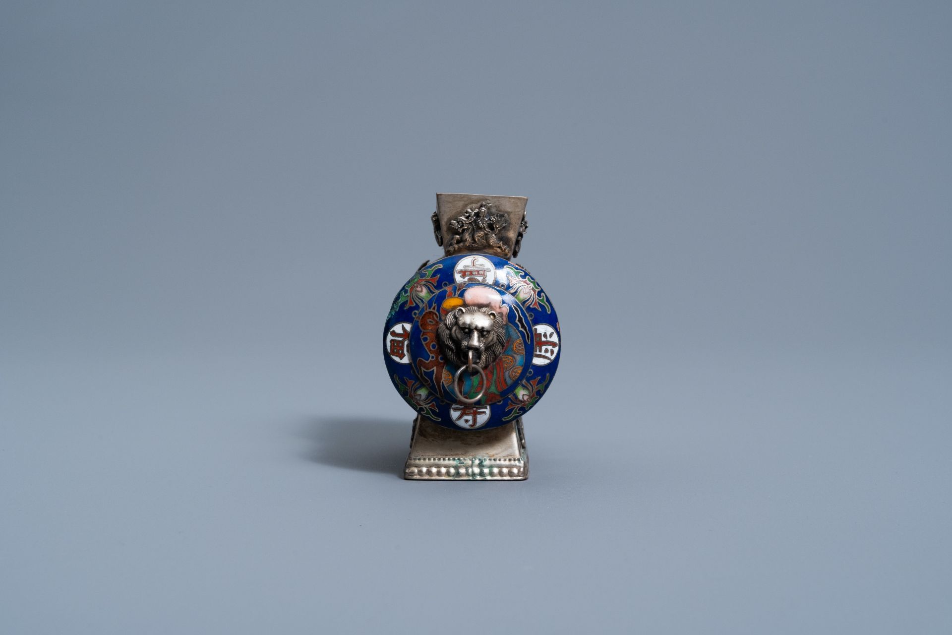 A Chinese partly enamelled silvered censer, 20th C. - Image 5 of 11