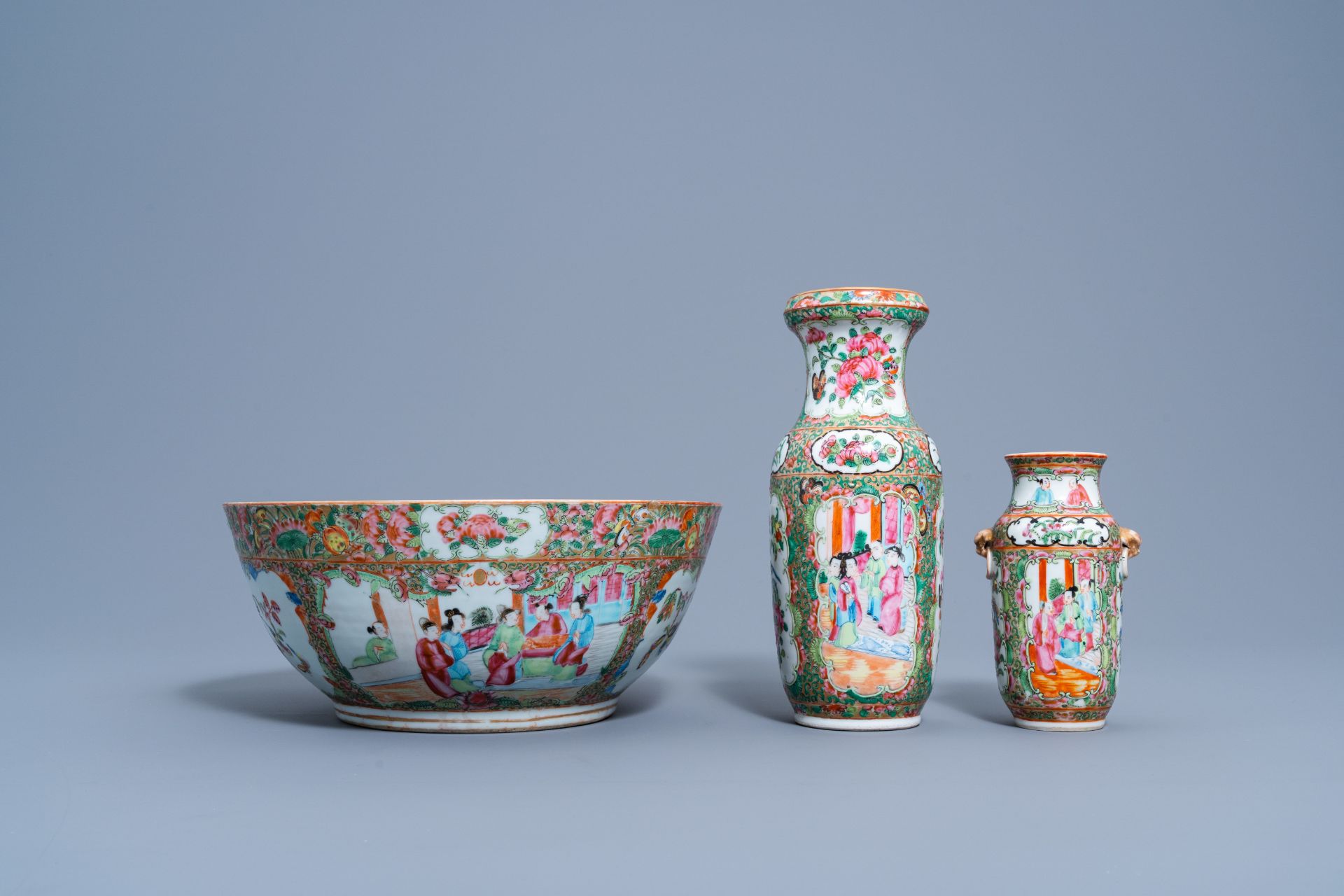 A varied collection of Chinese Canton famille rose porcelain, 19th C. - Image 4 of 15