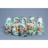 Five Chinese famille rose vases with deer and cranes among blossoming branches, 19th/20th C.