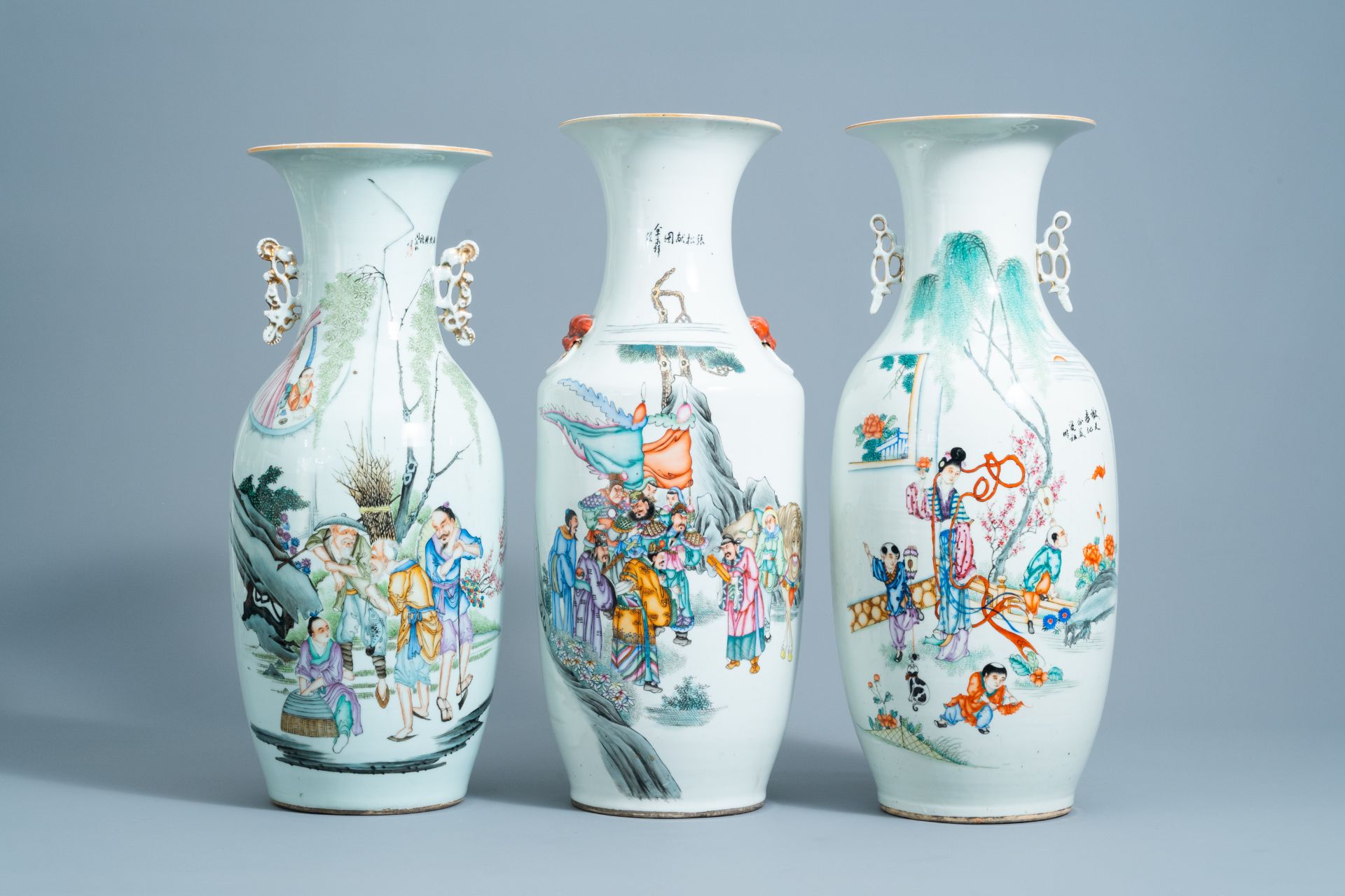 Three various Chinese famille rose vases, 19th/20th C.