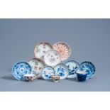 A varied collection of Chinese blue, white and polychrome cups and saucers and two Japanese cups, 18