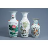 Three various Chinese famille rose and qianjiang cai vases, 19th/20th C.