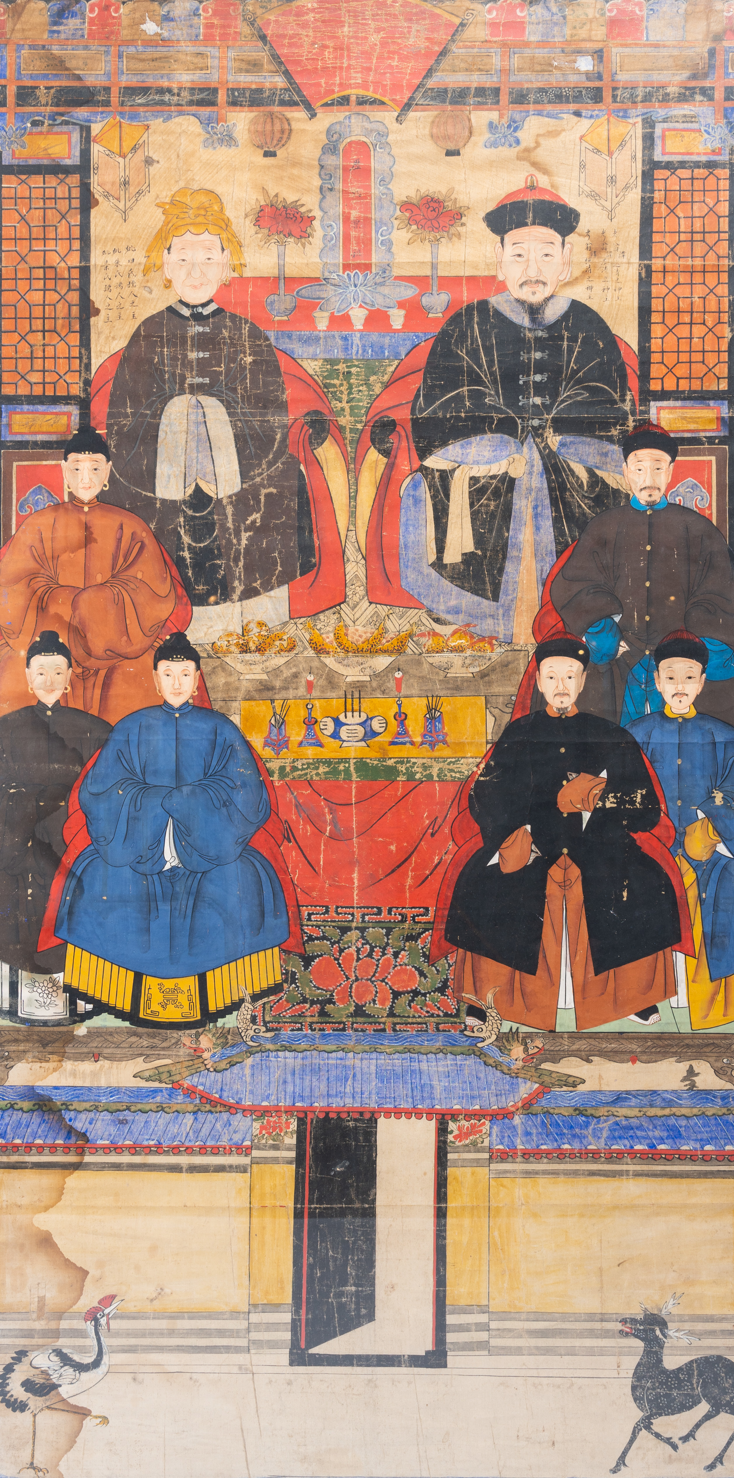 Chinese school: A large ancestor portrait, ink and colours on canvas, 19th C.