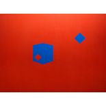 Lauri Laine (1946): 'Red boxes with little blue diamond & big red diamond', oil on canvas