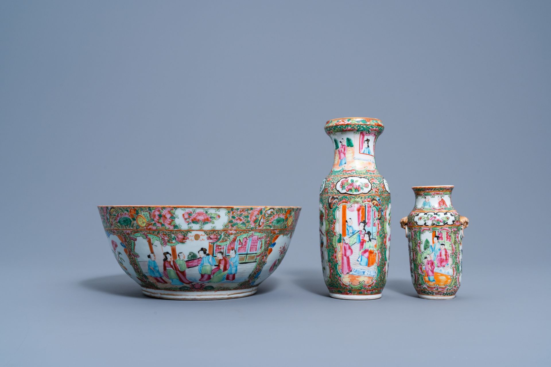 A varied collection of Chinese Canton famille rose porcelain, 19th C. - Image 6 of 15