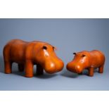 A pair of leather hippopotamus ottomans in the manner of Dimitri Omersa (1927-1975), 20th C.