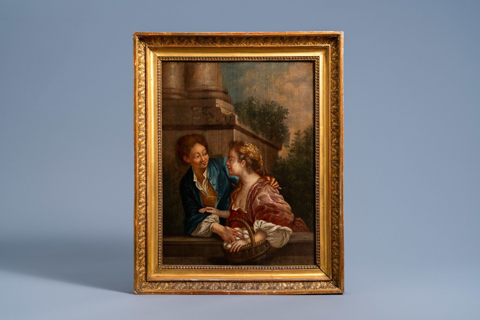 French school: The subtle touch, oil on panel, 18th C. - Image 2 of 3
