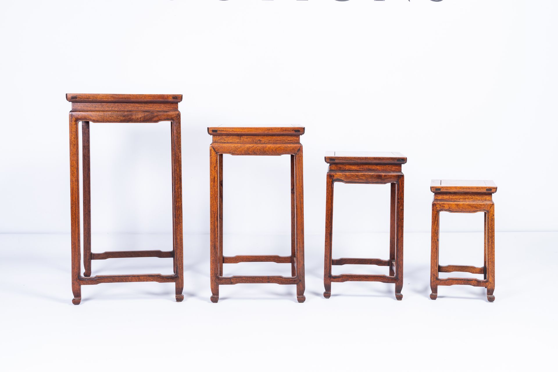 Four Chinese rectangular wood gigogne side tables, 20th C. - Image 4 of 8