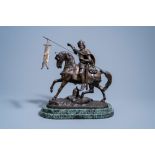 French school: Crusader on horseback, most probably Godfrey of Bouillon, brown patinated bronze on a