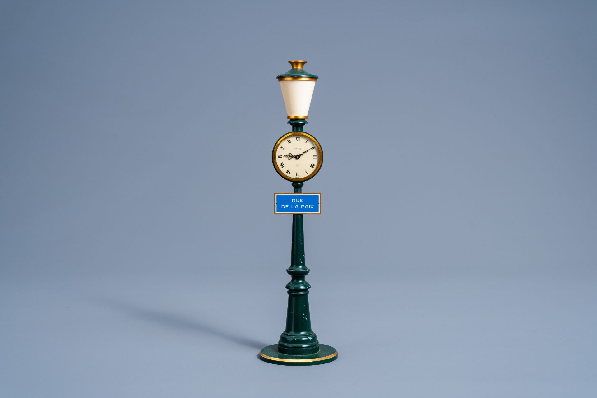 A Jaeger-LeCoultre 'Rue de la Paix' street lamp shaped table clock, Switzerland, third quarter of th