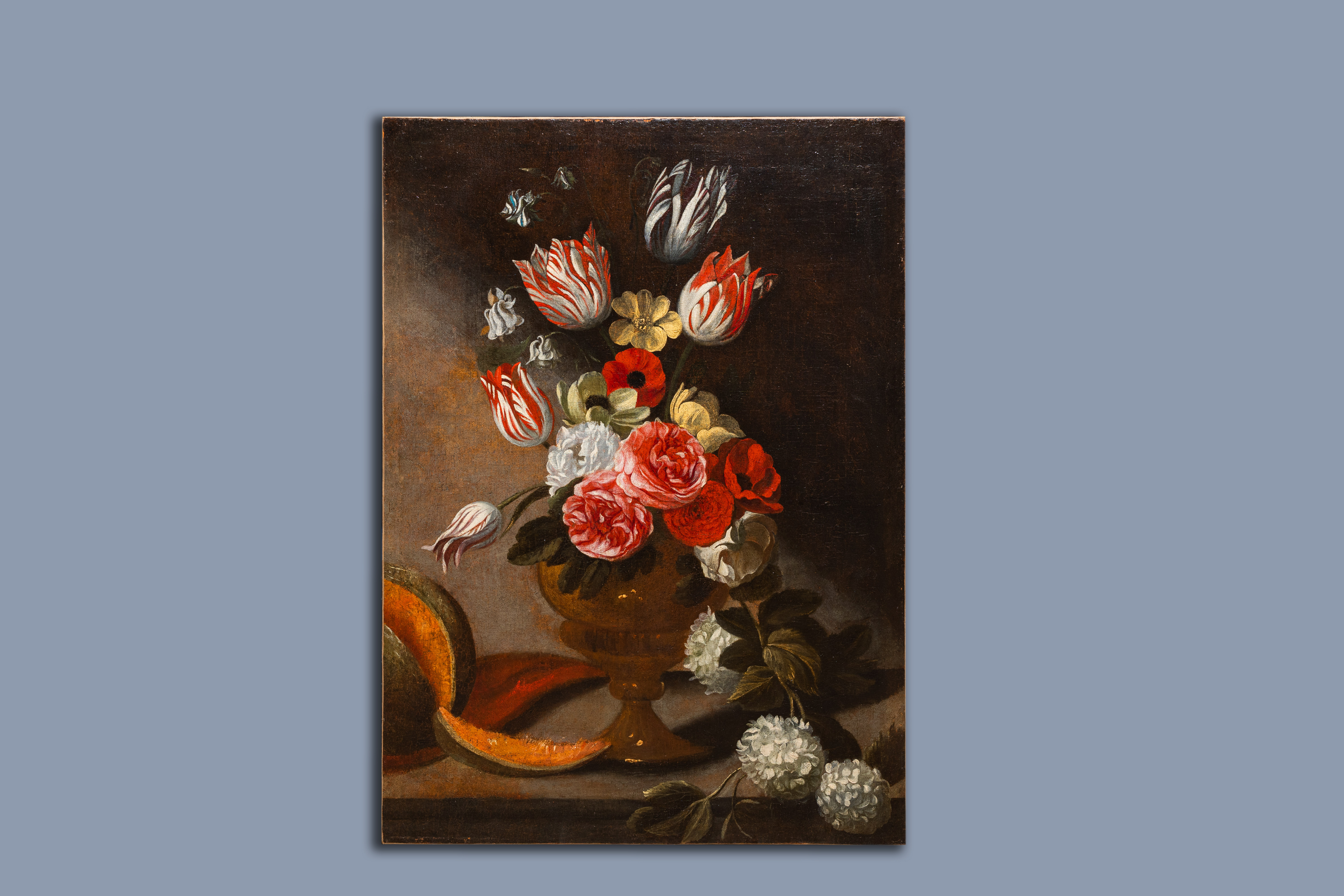 Michel Bouillon (active 1638-1674): Still life with flowers and melon, oil on canvas, 17th C. - Image 2 of 5