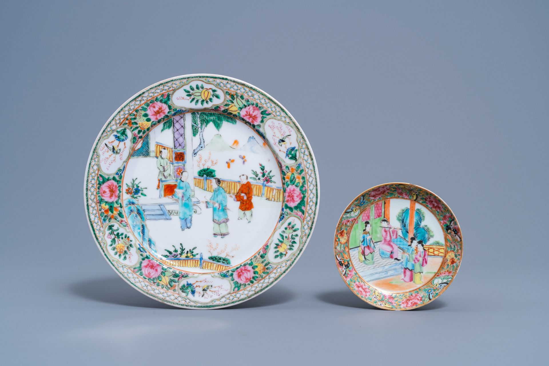 A varied collection of Chinese Canton famille rose porcelain, 19th C. - Image 2 of 15