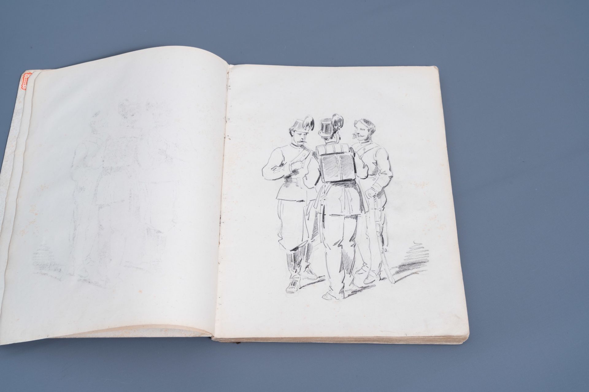 Joseph Van Severdonck (1819-1905): A sketchbook with about ninety drawings, mainly military depictio - Image 5 of 17