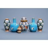 Six vases in Kutani, Satsuma and Imari porcelain, Japan, Meiji, 19th C.