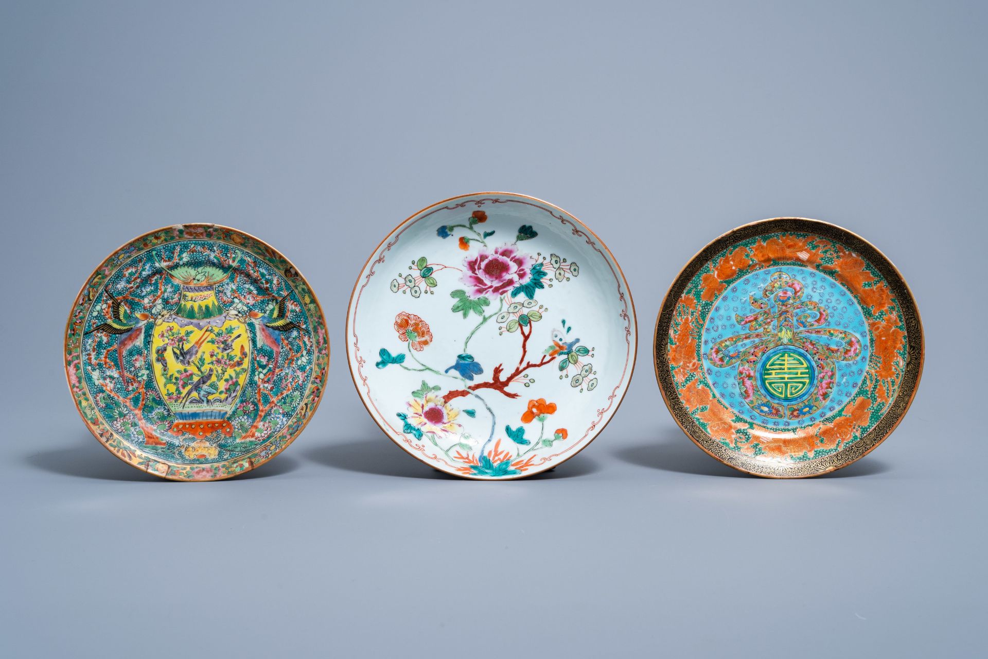 Three various Chinese famille rose plates, 18th/19th C. - Image 3 of 4