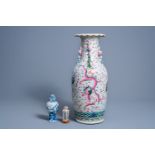 A Chinese famille rose 'dragons chasing the pearl' vase and two various blue and white and famille r