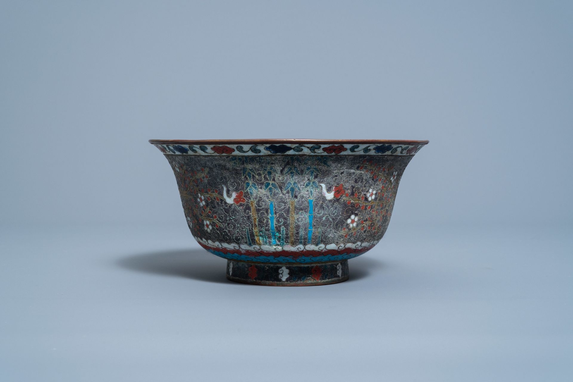 A Chinese cloisonnŽ 'Three friends of winter' bowl, Ming - Image 3 of 8